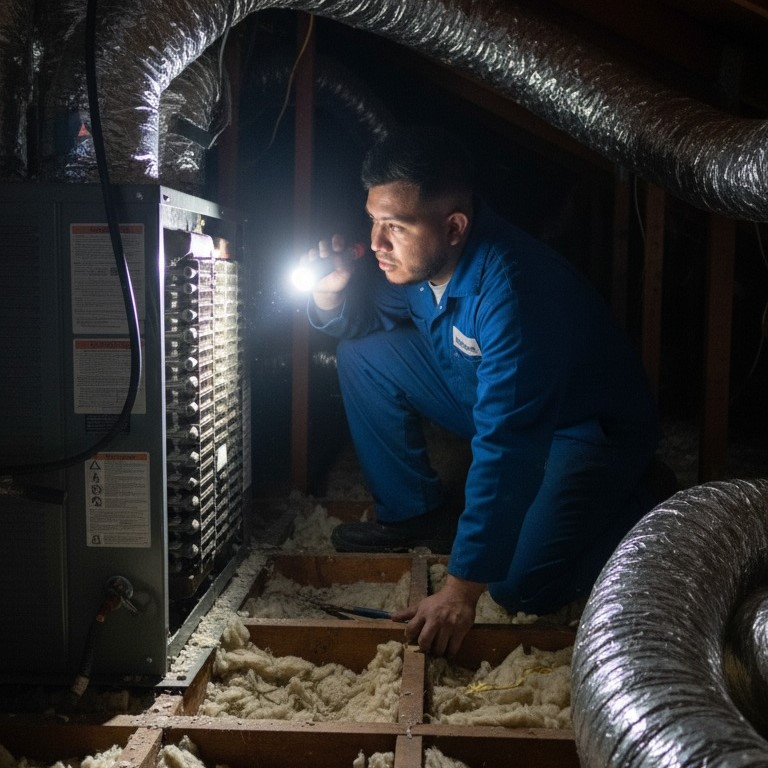 HVAC work in attic crawl space